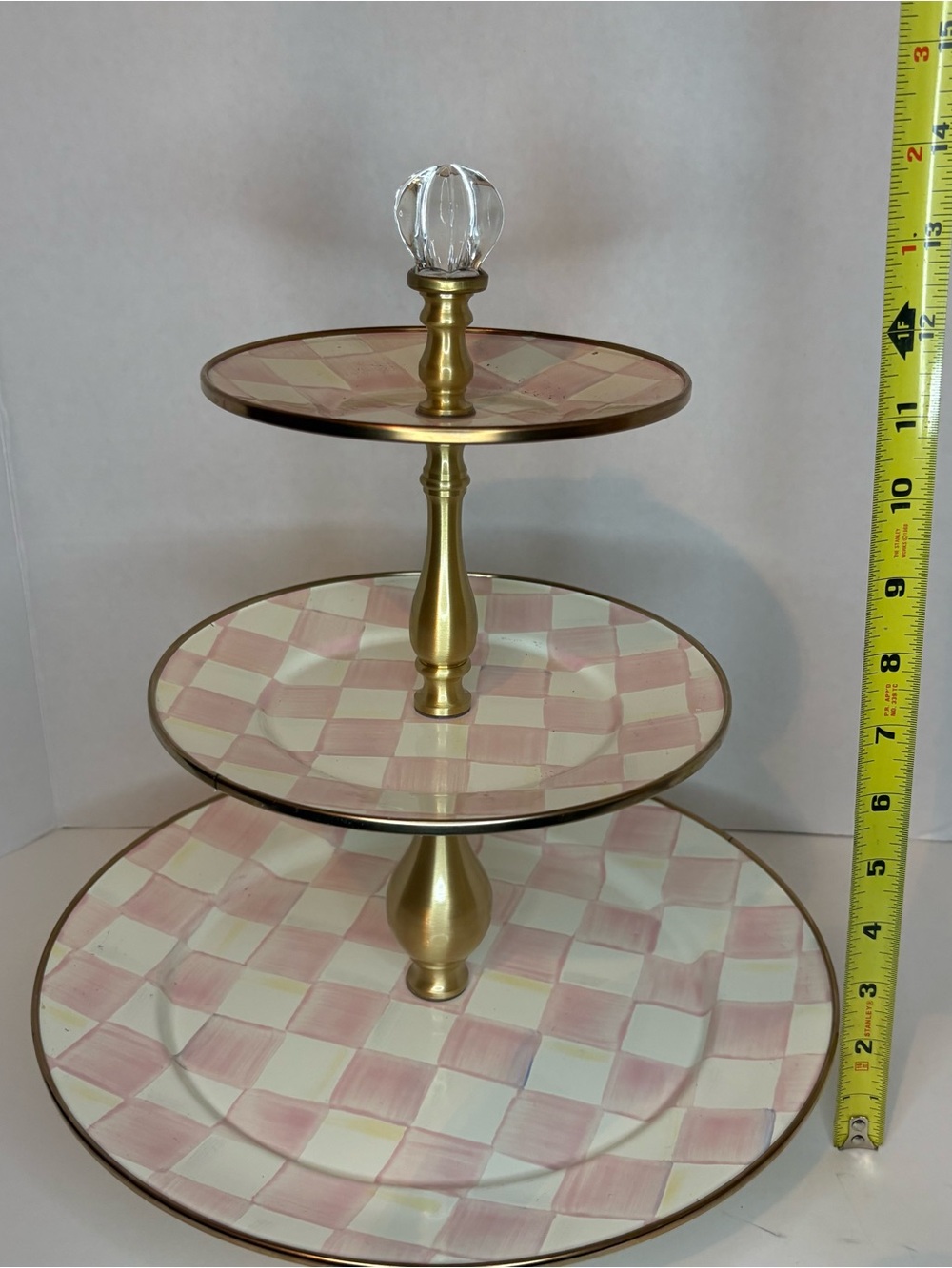 MacKenzie-Childs Pink Check Three-Tier Sweet Stand - Picture 3 of 3